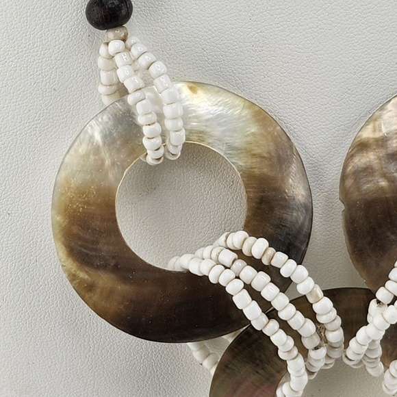 Vintage White Bead Multistrand‎ Abalone Shell Y Drop Necklace - Picture 2 of 7